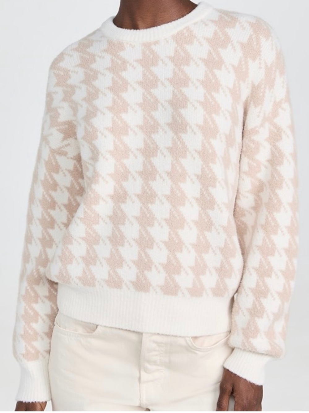Z Supply Cream and Beige Houndstooth Crewneck Sweater